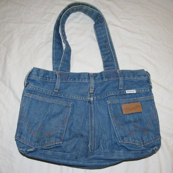 Wrangler Handbags - Vintage Wrangler No Fault Jean Denim Shoulder Bag Purse Handmade Tote Indie Boho
